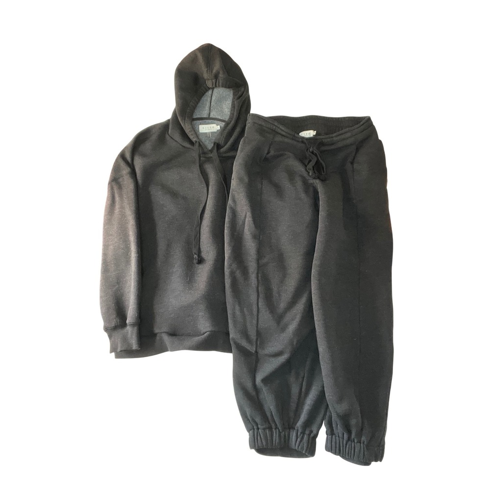 RISEN Womens Black Fleece Hoodie and Joggers Tracksuit Set Size L